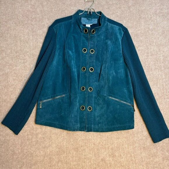 Live a Little Jackets & Blazers - Live a Little‎ 1X Women Knit and Suede Leather Teal Jacket